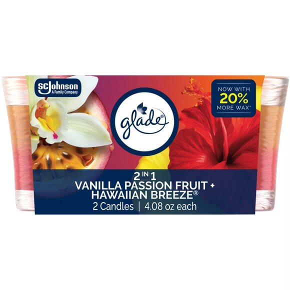 Glade Candles 2-Pack – Hawaiian Breeze & Vanilla Passion Fruit | 4.08oz Each - Picture 1 of 4
